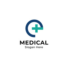 Modern Medical Logo with Cross and Letter E Design