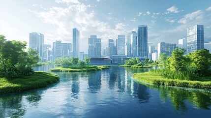 Fototapeta premium Algae-based CO2 absorption technology for cleaner urban and coastal environments