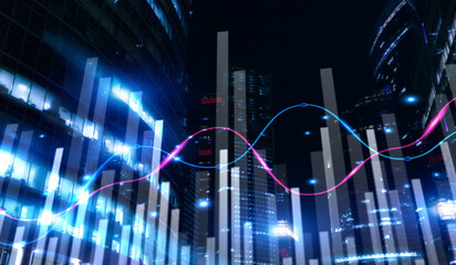 Charts trading modern abstract City background. Mixed Media