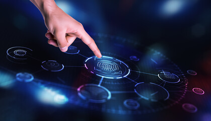 Biometrics Fingerprint concept. Biometrics security with digital interface