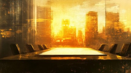 Creative Office Setting with Warm Lighting and Whiteboard