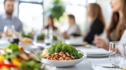 Executives Enjoying Business Lunch in Upscale Restaurant
