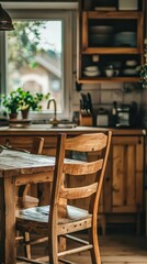 Rustic Wooden Dining Chairs in Farmhouse Kitchen
