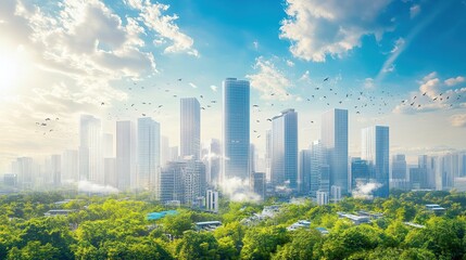 Urban CO2 reduction system featuring direct air capture technology, modern infrastructure
