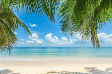 Palm Tree Fronds Framing a Tropical Beach Scene