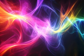 Fototapeta premium Abstract neon psychedelic acid trip, filled with vivid rainbow hues--electric pink, neon green, fiery orange, deep purple, bright yellow, and glowing blue