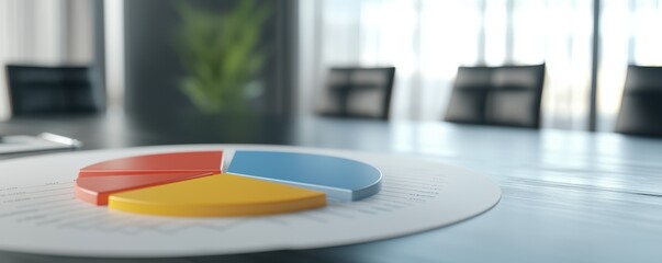 A detailed chart with pie graphs and percentages, laid out on a conference table during a meeting