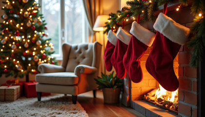 Obraz premium Christmas Stockings by the Fireplace