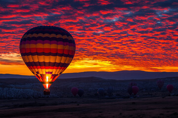 Hot air balloon is flying in the sky