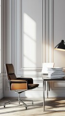 Fototapeta premium Minimalist Home Office with Neat Paper Stack