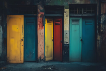 Row of doors with different colors