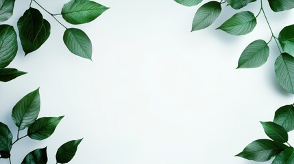 Naklejka premium Fresh Green Leaves on a Light Background Creating a Tranquil and Natural Border for Various Design Projects and Nature-Themed Concepts
