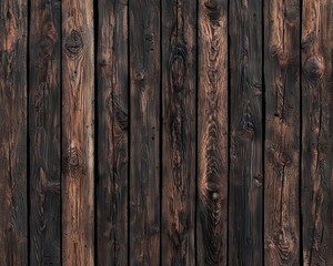 Fototapeta premium A close-up view of textured, dark wooden planks arranged vertically, showcasing natural imperfections and variations in color.