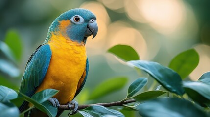 Obraz premium Vibrant Parrot Perched on Tree Branch: A Tropical Serenity
