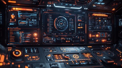 Fototapeta premium Futuristic control panel with glowing interface and buttons.