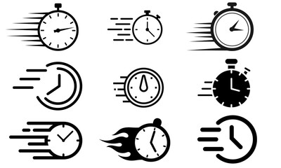 Quicktime icon, speed time vector icons set isolated on white background.