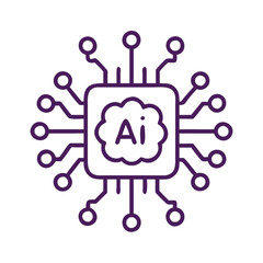 Artificial Intelligence Chip Icon Outline, Outline illustration of a microchip with AI text, representing artificial intelligence and technology concepts.
