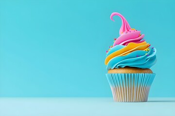 Close-Up 3D Render Vibrant Pastel Cupcake.