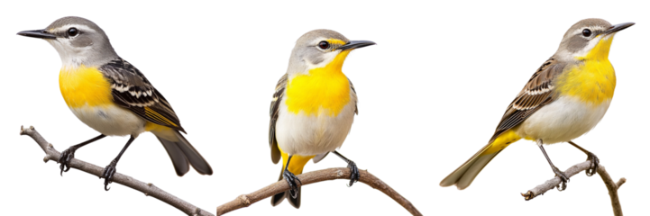 Set of A yellow Close Up Of A Northern Mockingbird isolated on a transparent background