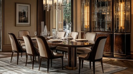 Elegant Dining Room with Extendable Table and High Back Chairs