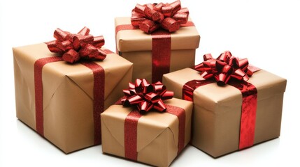 Obraz premium Festive Gift Wrapping with Ribbons on White Background