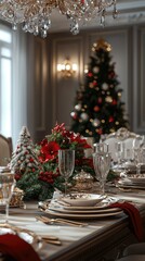 Fototapeta premium Festive Dining Room Set for Christmas Dinner Celebration