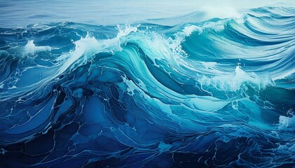 Ocean-Inspired Fluid Art in Blue Tones, Soft Water-Like Textures
