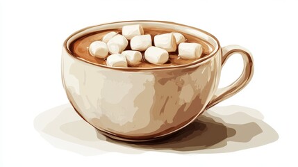 Cozy Cup of Cocoa with Marshmallows on Plain Background