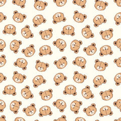 Cute bear seamless pattern on a light background featuring multiple cartoon bear faces in a playful design