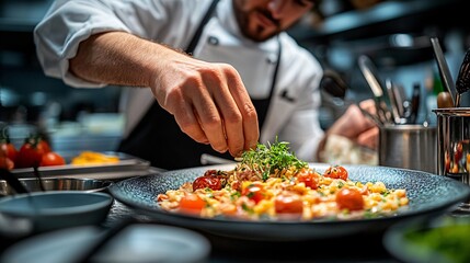 close-up of chef preparing food
