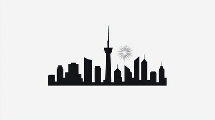 A Minimalist Skyline Illustration Featuring Iconic Architectural Shapes and a Tower Silhouette Against a Light Background for Urban Design Concepts