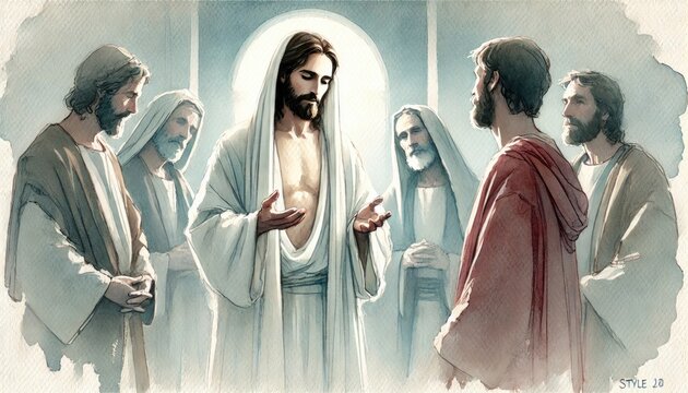 Jesus appearing to the disciples in the upper room, showing His wounds