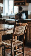 Rustic Dining Chair with Woven Cane Seat