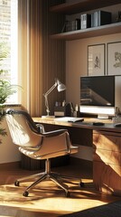Fototapeta premium Stylish Cozy Apartment Workspace with Sleek Design