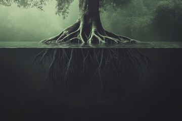 Naklejka premium Mystical Forest with Twisted Roots and Soft Light