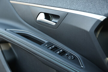 Control panel inside of modern car, closeup view