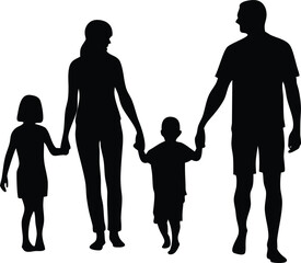 happy family silhouette, vector illustration black silhouettes of familie