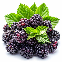 Fototapeta premium fresh blackberries with green leaves