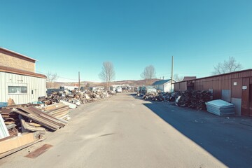 Fototapeta premium Waste Management Area with Sorting Materials Under Sunlight