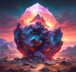 Obraz premium Illustration of colored mineral stone with dramatic landscape.