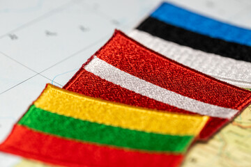 Lithuania Latvia and Estonia, Baltic States, Country Flags, close up