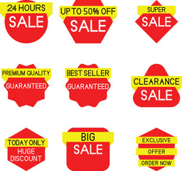A Collection of Red and Yellow Sales Badge