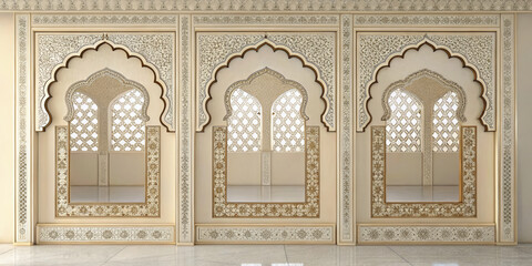 Symmetrical view of decorative wall backdrop with arches