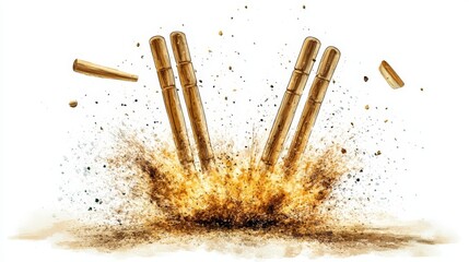 Cartoon Wicket with Bails Flying in Action Scene