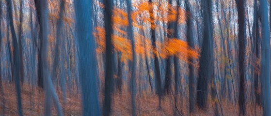 Naklejka premium Blurred motion of vibrant autumn forest