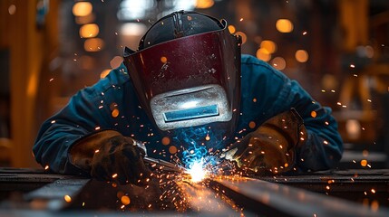 Factory worker welding metal