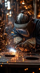 Fototapeta premium Welder working with welding machine