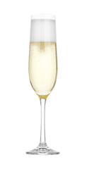 Champagne in glass isolated on white. Sparkling wine