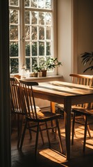 Simple Wooden Dining Set with Chairs in Natural Light