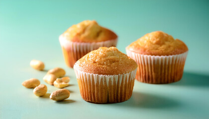 Peanut Muffins: Fluffy peanut muffins, isolated on a Pastel